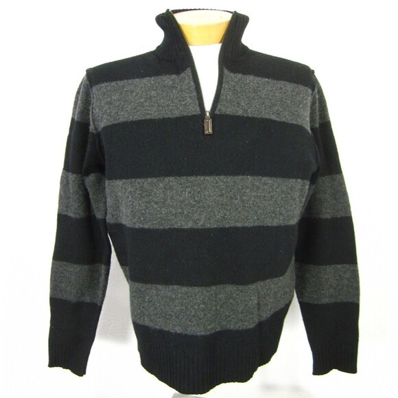 J.CREW Men's Lambs Wool Quarter Zip Sweater S/M Striped Black Gray EUC B6 - Picture 5 of 5